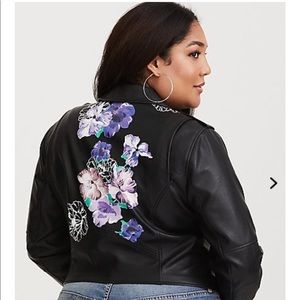 Black Floral Faux Leather Moto Jacket